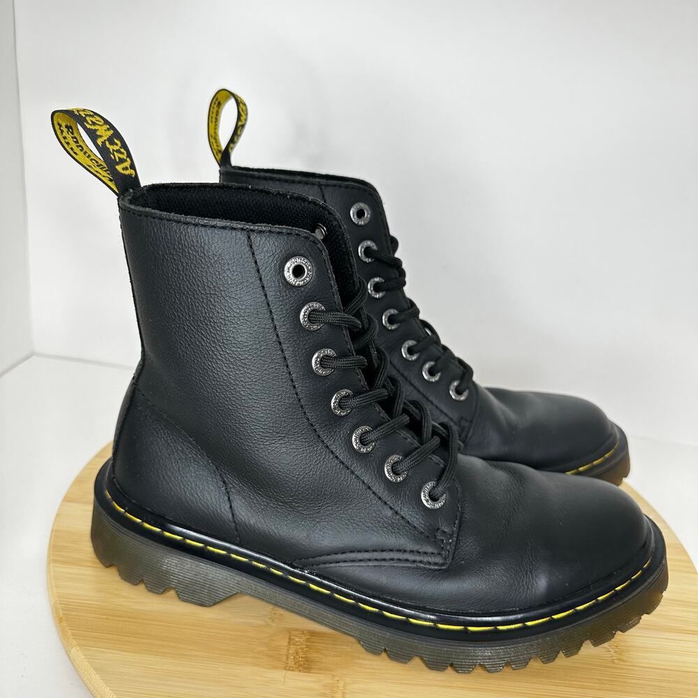 Dr. Martens Luana Black Leather Lace Up Boots Moto Combat Womens Size 7